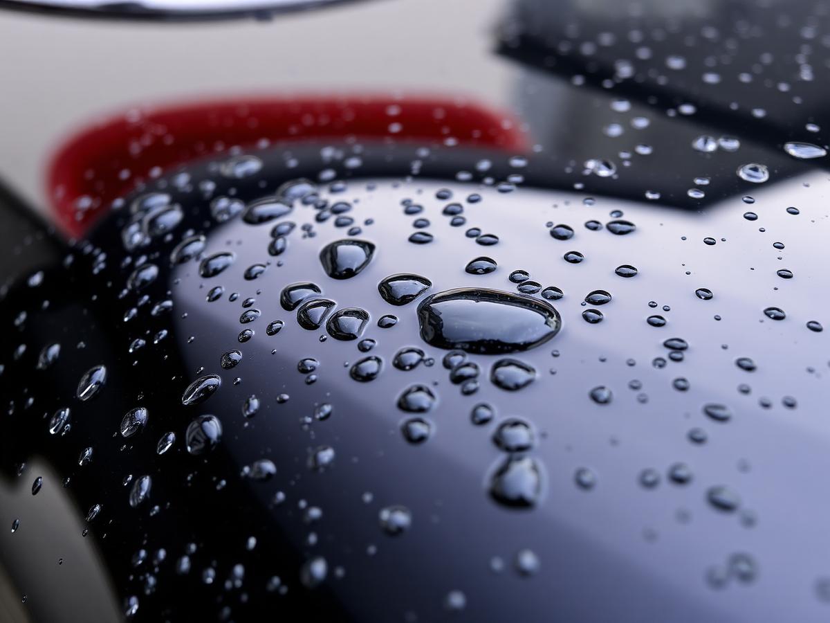 Water beads on paint